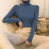 Warm Sweater Female 2019 New Fashion Rainbow Sweater Ladies High Collar Short Corp Tops