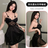Night Swearing Suit Deep V Sexy Lace Perspective Sling Pyjamas Open Home Red Pyjamas Tempting