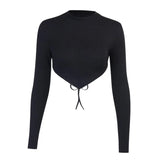 sexy backless bandage t shirt long sleeve asymmetric hem slim soft T shirt 2020 casual streetwear party club crop