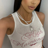 2020 Sleeveless Letter Print Ribbed Canale Sequined Tank Top Autumn Winter Women Sexy Streetwear Casual