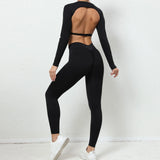 Woherb And Winter Big Show Back Long Sleeve Jacket Tight Yoga Pants Nude Feeling Quick-Dry Sports Suit Show Slim Fitness Suit-Outfit