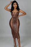 Sexy Lace-up Straps Slim Fit Midi Faux PU Leather