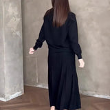 Woherb 2023 New Fashion Pure Color Round Collar Loose Casual High-Waisted Skirt Suit-Outfit