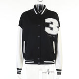 Baseball Jacket Uniform Autumn Winter Letter Print Coat Top Korean Style Long Sleeve Varsity Bomber Women