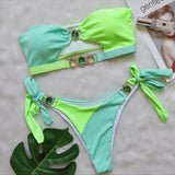Woherb Sexy Crystal Diamond Bikini Detachable Breast Pad Swimsuit Patchwork Strapless Strap Split