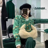 Woherb Female Retro Twist Thick Lazy Wind Round Collar Jumsweater 2024 Niche Loose Chic Top-Outfit