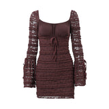 Woherb Women's Ins Autumn Hot Style Sexy Low Breast Fold Show Thin Horn Sleeve Wrapped Hip Dress Women-Outfit