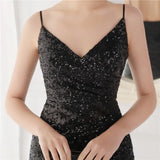 Formal Sequins Strap Slit Mermaid Evening