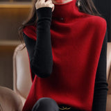 Woherb Sweater Vest Women Autumn Winter New Turtleneck Solid Color Sleeveless Top Loose 100%Pure Wool Knitted Waistcoat Female 1127-1-Outfit