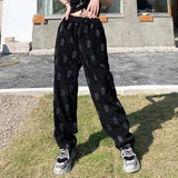 niche design sense fried street lattice beam foot sports casual pants women's spring and autumn loose high waist