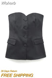 Women Autumn Slim 2 pieces Sets Suits 2023 Casual Solid Strapless Vests and Pants Female Elegant Street Suit Clothing-Outfit