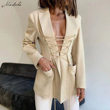 Autumn Fashion Solid Coat Women Sexy Long Sleeve Lace Up Deep V Neck Top Lady Casual Street Party Clothing 2020