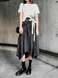 Women Ins Solid Color Pleated Asymmetrical A-line Skirt Casual High Waist Mid-length Long Skirt For Spring Summer QT2044-Outfit