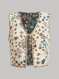 Floral Embroidered Women's Short Waistcoat Chic V Neck Sleeveless Cropped Cardigan 2024 Summer Female Party Fashion Tops-Outfit