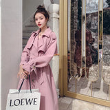 New Khaki Pink Trench Coat for Women Double-Breasted Long Duster Coat with Belt Lady Windbreaker Spring Autumn