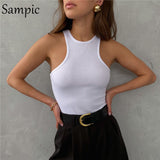 Summer Women Knitted Ribber O Neck T Shirt Tops Mini Vest Casual White Fashion Skinny Club Sleveless Crop Tank Tops