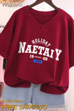 100% Cotton L-5XL T Shirt Plus Size Tshirt Short Sleeve Letter Print Women Top Summer Sweet V Neck Oversized T Shirts-Outfit