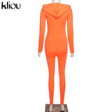 Kliou autumn new women hooded zipper pocket long sleeve tops sporty leggings matching set workout bodycon casual stretchy