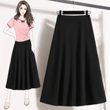 Woherb Plus Size Women's Wear New Summer High Waist Skirt In A Long Pendant Suit Half Skirt A-Line Skirt-Outfit