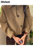 2023 Autumn Winter Women Elegant Solid Color Wool Coats Chic Turn Down Collar Long Sleeve Coat Female Chic Outerwear 729-1-Outfit