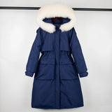 Large Natural Raccoon Fur Hooded Long Down Coat Women Winter 90% Duck Down Parkas Female Thickness Sash Tie Up Jackets-Outfit