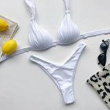 Solid Tie Bandage Bikinis Push Up Bikini 2020 Newest Hard Pack Halter Low Waist Swimsuit Sexy Swimwear Women
