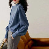 Goods In The Ocean With Half-High Collar Knitted Women 2025 Autumn New Lantern Sleeve Cashmere Bottom Sweater
