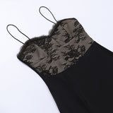 And Winter Sexy Black Lace Dress Date Night Outfits for Women Spaghetti Strap Backless Split Midi Dress French Style-Outfit