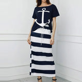 Two Piece Set Dress Hope Boat Anchor Print Off Shoulder T-Shirt Top Striped Skirt Sets Summer Casual 2 Piece Skirt