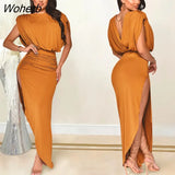 Women Elegant Party Dresses Fashion Sexy Sleeveless Backless Folds Irregular Split Long Dress Women-Outfit