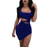 Women's Summer Dress Sexy Umbilical Collar Sleeveless Belt Irregular