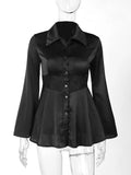 Shirt Dress Women Elegant Vintage Long Sleeve Dresses Sexy Gothic Pleated Streetwear Turn-down Collar Casual RobeYL23434DG-Outfit