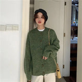 Cardigan Sweater Long Sleeve Single Breasted Solid O-Neck Females Loose Trendy Chic Leisure Elegant Sweet Outwear