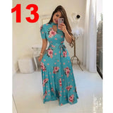 Spring Autumn Bohemia Flower Print Women's Dress Cuasla Hollow Out Long Sleeve Maxi Dresses Fashion Tunic Party Dress