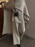 And Winter Pure Color Round Collar Jersey Sweater Set Of Women's Loose Knitted Sweater Broad Leg Trousers Scarf Three
