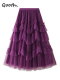 Vintage Cake Mesh Tulle Skirt Women Patchwork Midi Long Guaze Skirts QT1569-Outfit