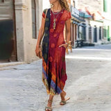 Flower Dress Women O Neck Pocket Summer Casual Dresses For Women Loose Long Dress Plus Size Ladies Vacation Party