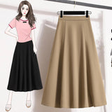 Woherb Plus Size Women's Wear New Summer High Waist Skirt In A Long Pendant Suit Half Skirt A-Line Skirt-Outfit