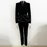 Star Fashion New Zipper Lotus Side Blazer Small Foot Trousers Set Two