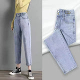 Woherb Jeans Female Autumn 2024 New Korean Version Loose High Waist Show Thin Straight Tube Harun Radish Dad Pants-Outfit
