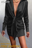 Lace-up Women's Dress Summer V-neck Sexy Dresses Vintage Long Sleeve Turn-down Collar Streetwear Mini Dress Casual 19932-Outfit