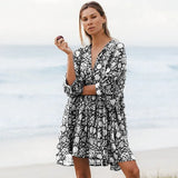 Casual V -Neck Floral Print Pleated Boho §á§ݧѧä§î§Ö §ا֧ߧã§ܧà§Ö Vintage Loose Half Sleeve Holiday Spring Beach Mini Dress vestidos-Outfit