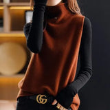 Woherb Sweater Vest Women Autumn Winter New Turtleneck Solid Color Sleeveless Top Loose 100%Pure Wool Knitted Waistcoat Female 1127-1-Outfit