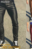 Casual Pu Leather Pants Solid Color Men'S Clothing Tight Elastic Low Waist Boy Pants Trousers-Outfit