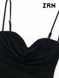 Women Fashion With Sweetheart Neck Draped Bodysuits Vintage Backless Zipper Thin Straps Female Playsuits Mujer-Outfit