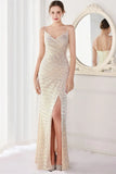Formal Sequins Strap Slit Mermaid Evening