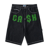 Embroidery Jeans Five Point Pants Mens Summer Pockets High Street Retro Oversize Denim Shorts Loose Hip Hop Casual