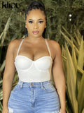 Kliou Mesh Midnight Two Piece Set Women Solid Hot Strapless Body-Shaping Bodysuits+High Waist See Through Short Short