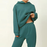 New Women Elegant Solid Suits Warm Hoodie Sweatshirts And Long Pant Fashion 2 Pieces Sets Oversized Sweatshirt