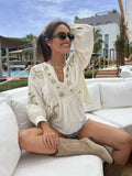 2025 Summer Women's New Loose Cotton Embroidery Shirt Top Women